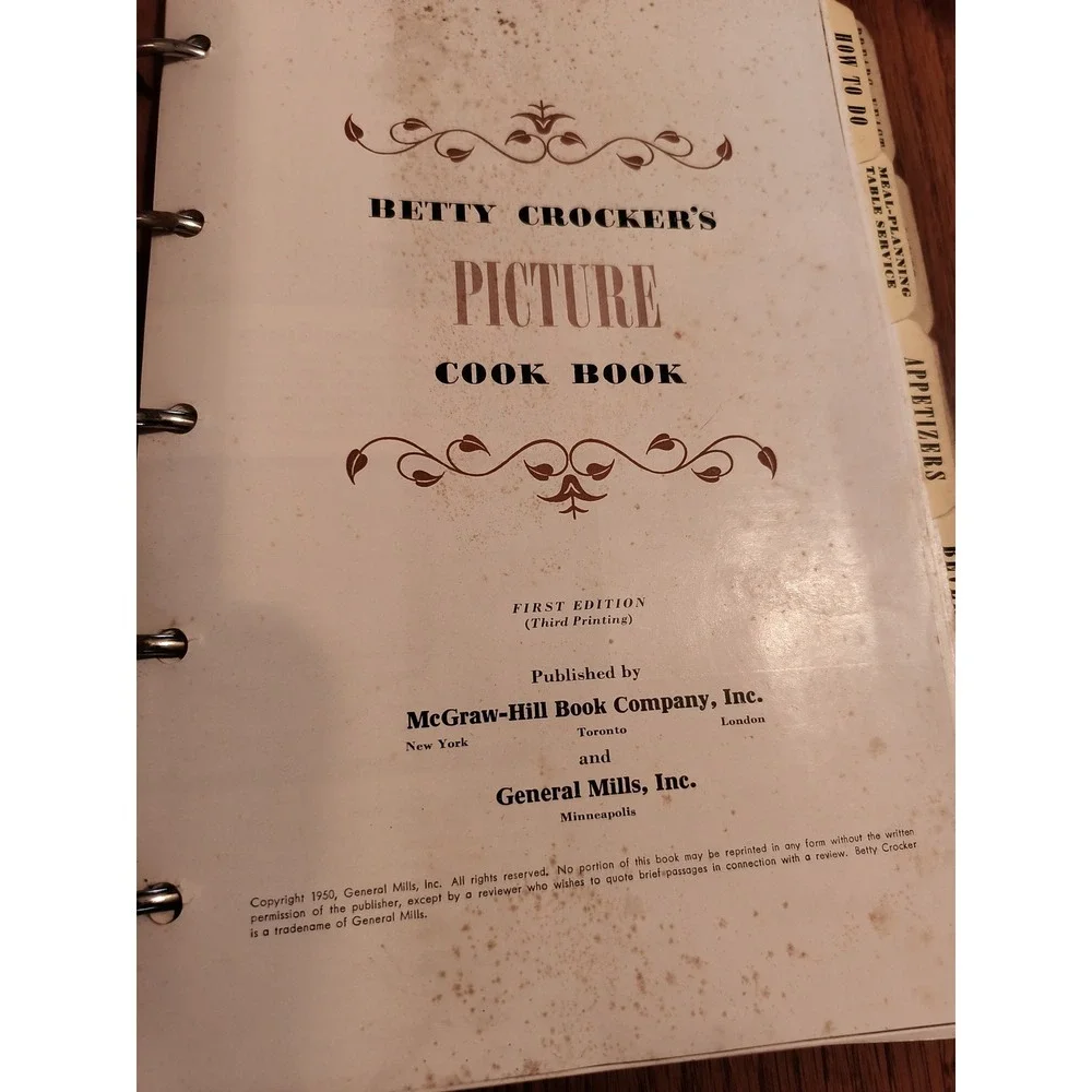 betty crocker's picture cook book spiral first edition third printing recipe